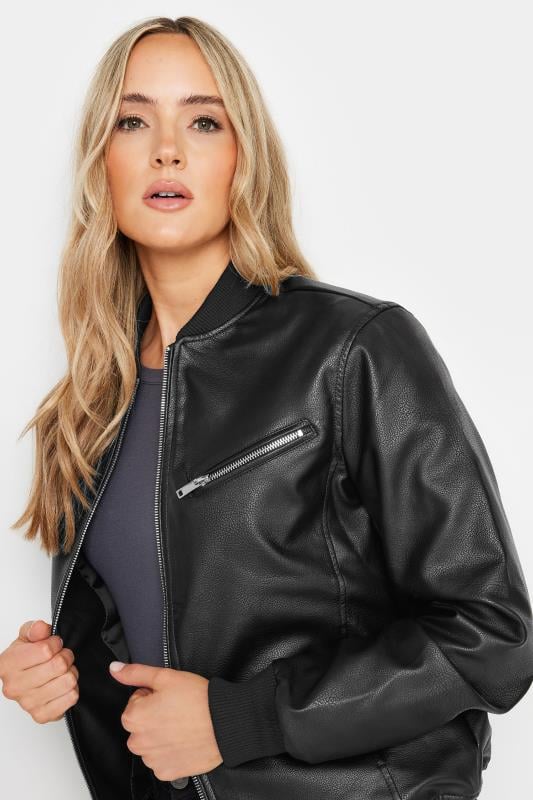  Grande Taille LTS Tall Black Pu Leather Bomber Jacket