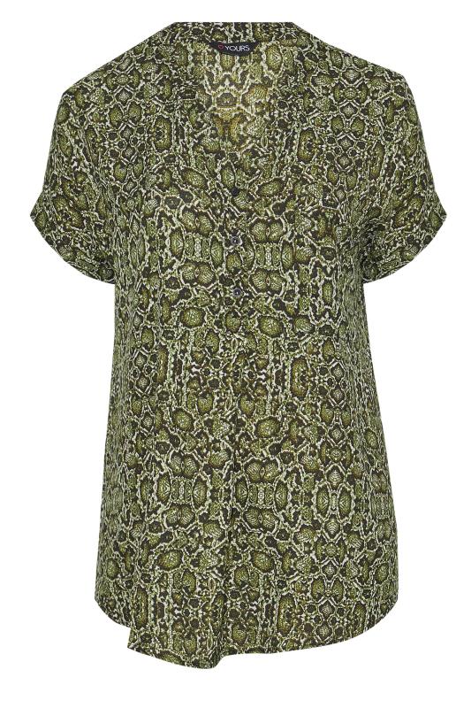 Plus Size Khaki Green Snake Print Pocket Shirt | Yours Clothing 7