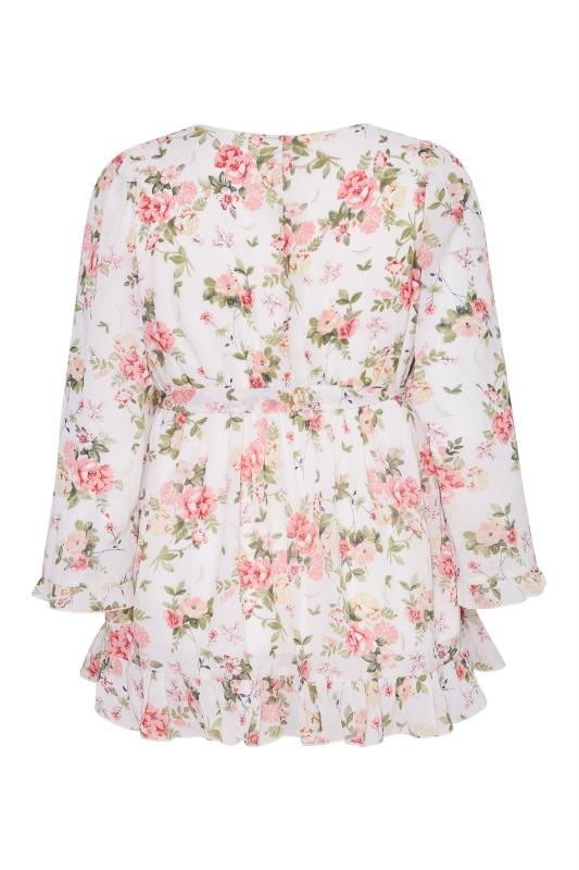 YOURS LONDON Plus Size White Floral Ruffle Wrap Top | Yours Clothing 7