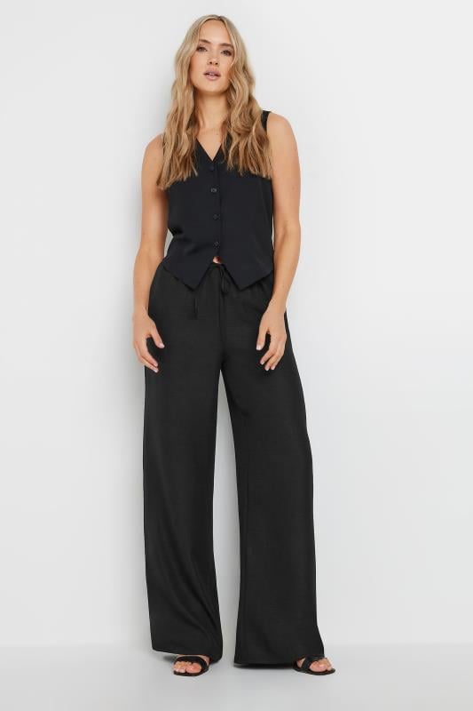  Grande Taille LTS Tall Black Textured Drawstring Wide Leg Trousers
