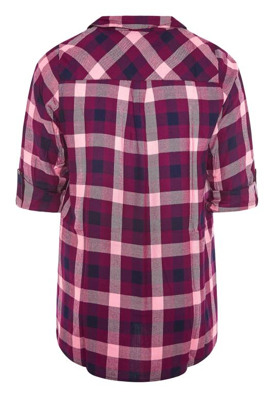 Plus Size Berry & Pink Metallic Overhead Check Shirt | Yours Clothing 7