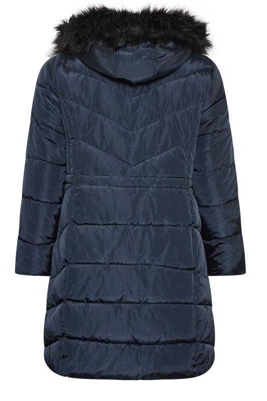 YOURS Plus Size Navy Blue Midi Puffer Coat | Yours Clothing 7