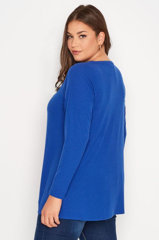 YOURS Plus Size Curve Blue Long Sleeve Stretch Top | Yours Clothing  3