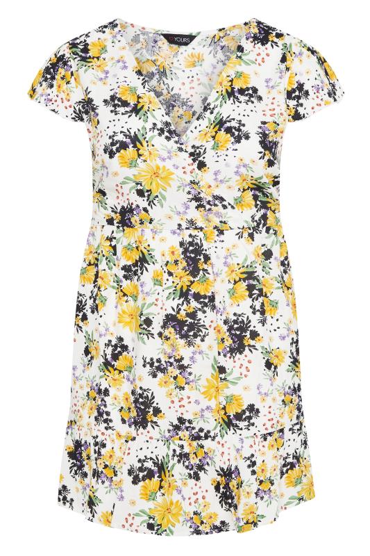 Plus Size Yellow Floral Print Frill Wrap Tunic Top | Yours Clothing 6