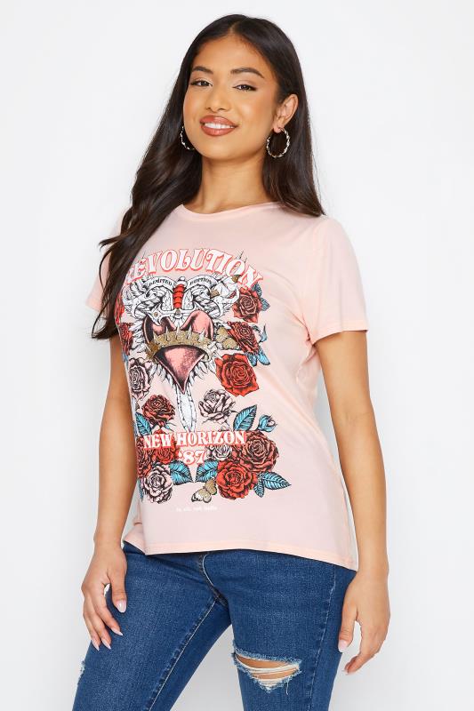 Petite Blush Pink 'Revolution' Slogan T-Shirt | PixieGirl 1