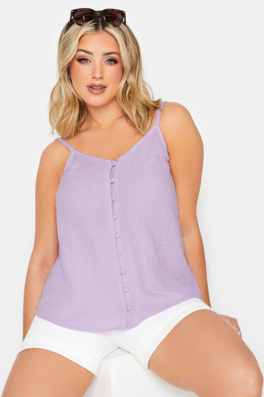YOURS Plus Size Lilac Purple Button Cami Top | Yours Clothing 1