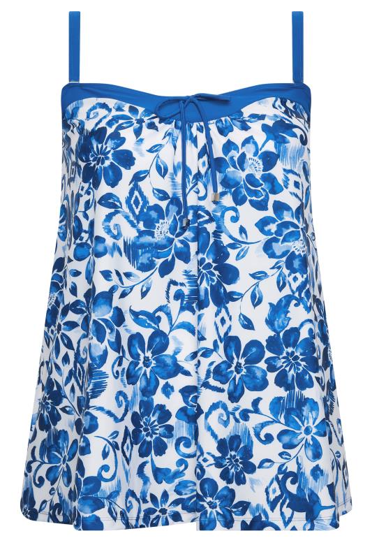 YOURS Plus Size Blue Floral Print Tankini Top | Yours Clothing  8