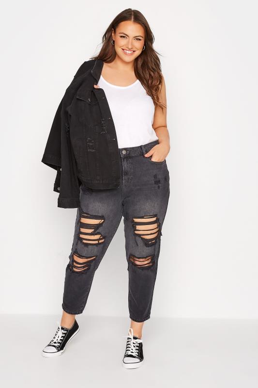 YOURS FOR GOOD Curve Black Extreme Distressed MOM Jeans 2