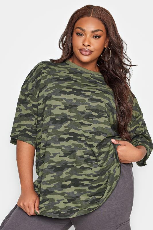 YOURS 2 PACK Plus Size Khaki Green & Black Camo Print T-Shirts | Yours Clothing 2