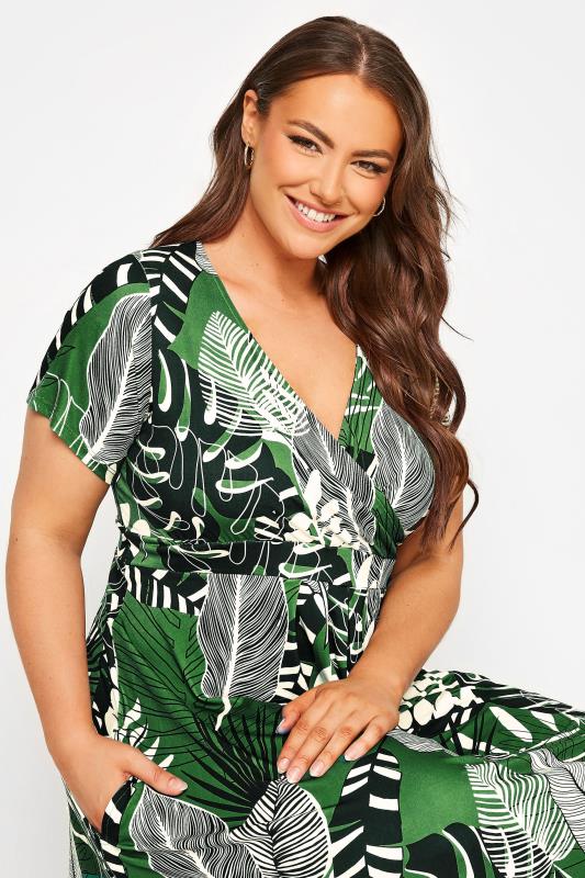 Curve Green Tropical Print Wrap Dress 4