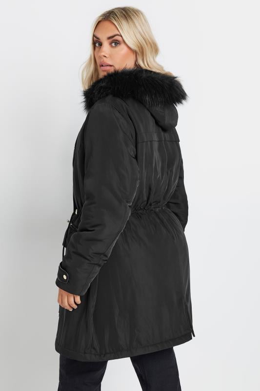 YOURS Plus Size Black Faux Fur Trim Parka Jacket | Yours Clothing 3