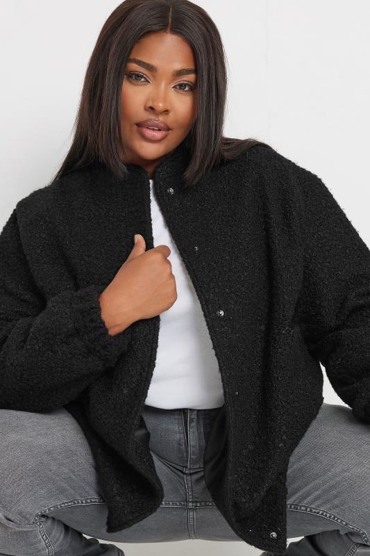 YOURS Plus Size Black Boucle Bomber Jacket | Yours Clothing 4