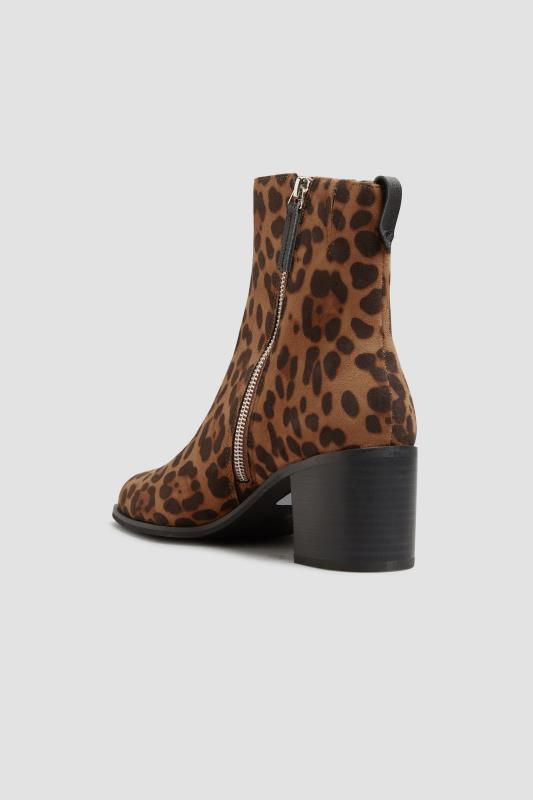 LTS Brown Leopard Print Block Heel Ankle Boots In Standard D Fit 5