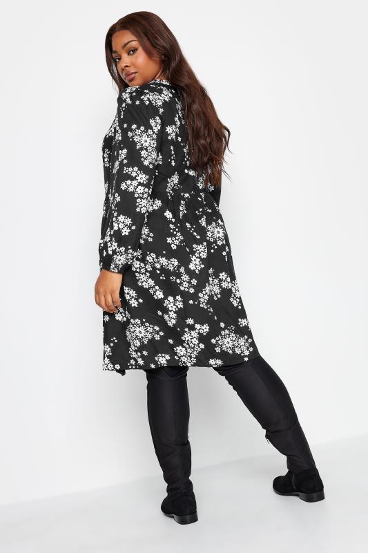 YOURS Plus Size Black Floral Print Zip Detail Smock Dress | Yours Clothing 4