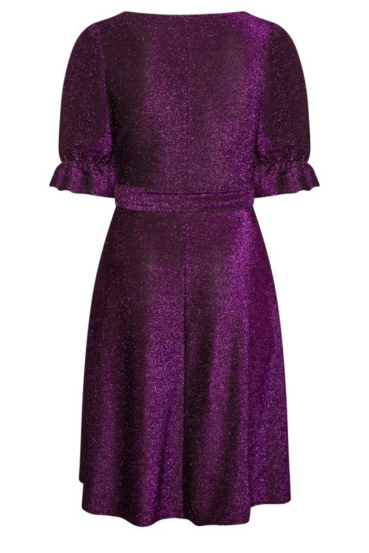 YOURS LONDON Plus Size Purple Glitter Puff Sleeve Midi Dress | Yours Clothing 7