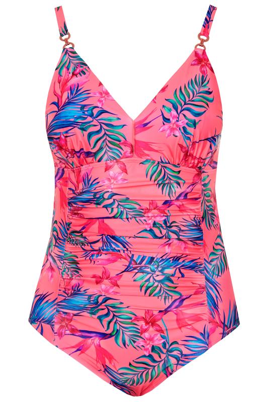 Bright Pink Floral Swimsuit | Yours Clothing 5