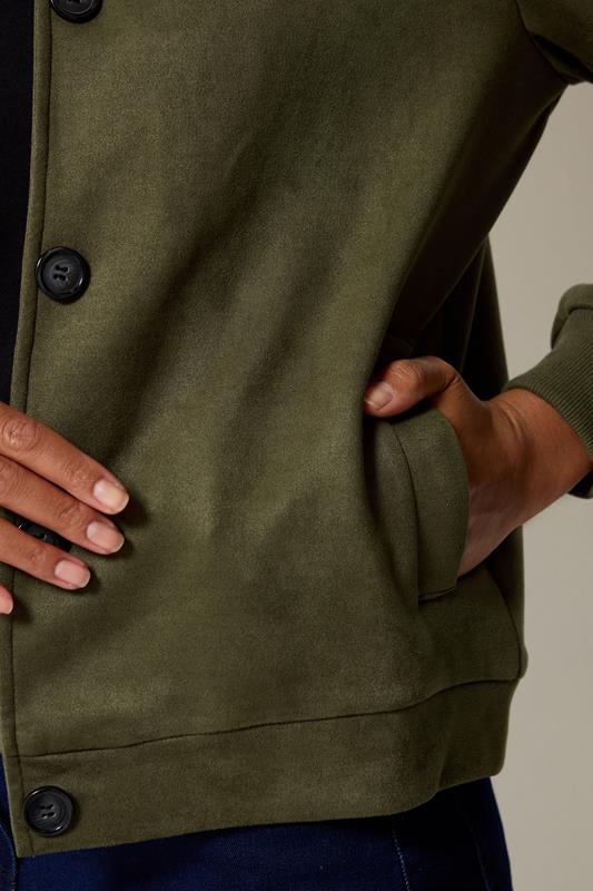 M&Co Khaki Green Button Up Faux Suede Jacket | M&Co 4