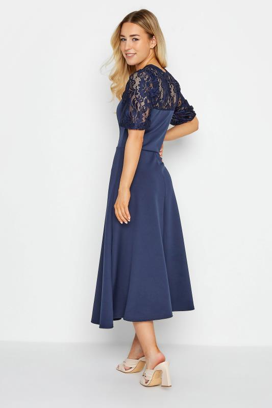 Petite Navy Blue Lace Midi Dress | PixieGirl  2