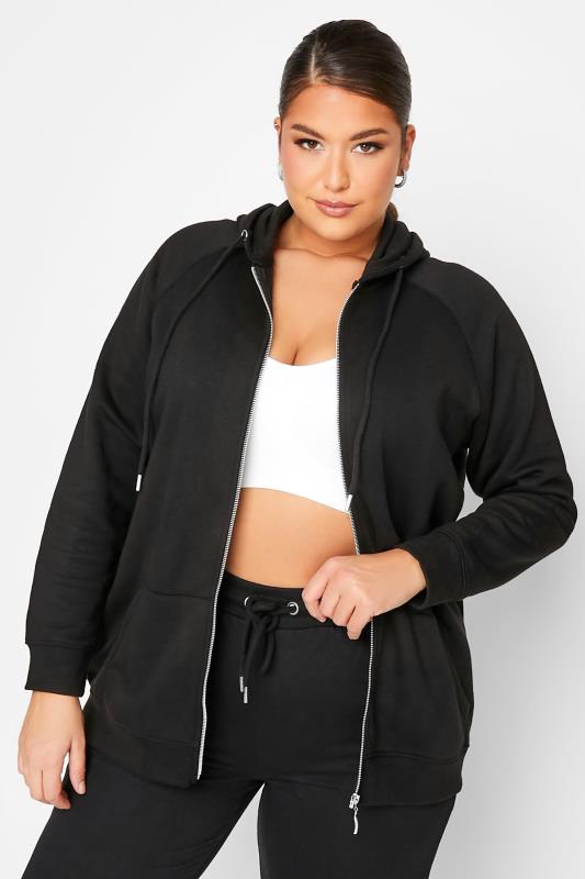 Plus Size  YOURS Curve Black Essential Zip Through Hoodie
