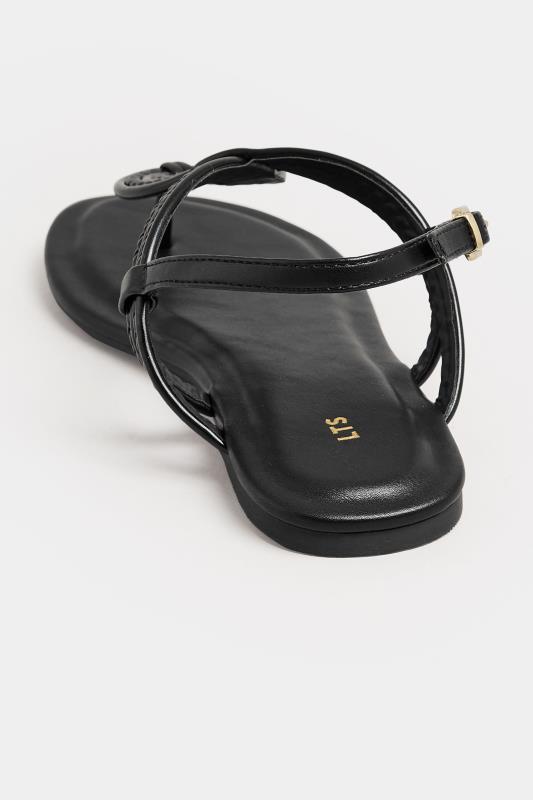 LTS Black T-Bar Swirl Flat Sandals In Standard Fit | Long Tall Sally 4
