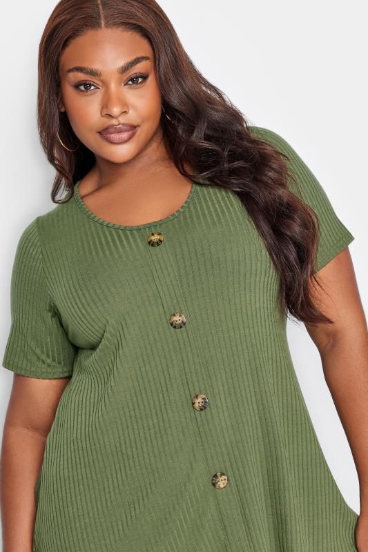 LIMITED COLLECTION Plus Size Curve Dark Green Ribbed Swing Top | Yours Clothing  4
