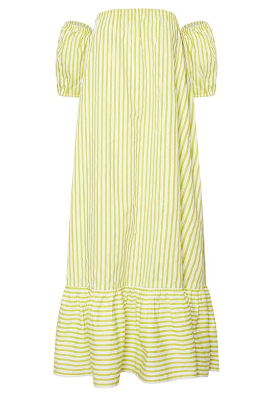 PixieGirl Petite Women's Lime Green Stripe Bardot Cotton Maxi Dress | PixieGirl 7