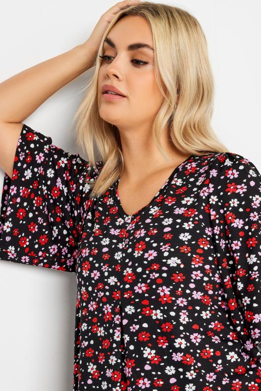 YOURS Plus Size Black Floral Pleated Swing Top | Yours Clothing  4