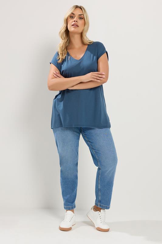 YOURS Plus Size Denim Blue Basic T-Shirt | Yours Clothing 2