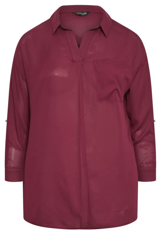 YOURS Plus Size Wine Red Half Placket Collared Blouse | Yours Clothing 6