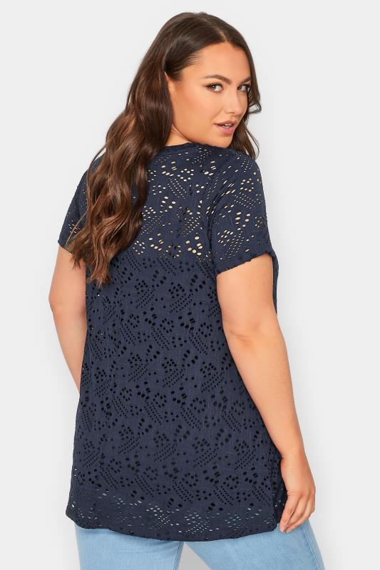YOURS Curve Plus Size Navy Blue Broderie Swing T-Shirt | Yours Clothing  3