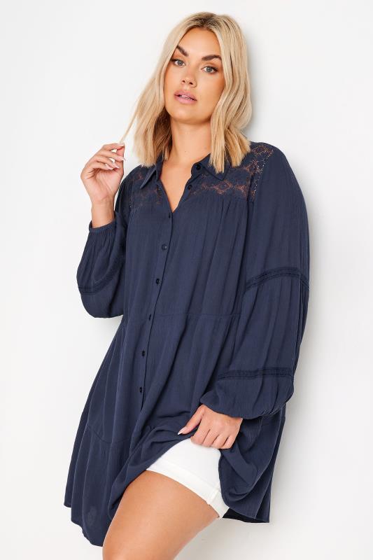 YOURS Plus Size Navy Blue Tiered Shirt | Yours Clothing 1