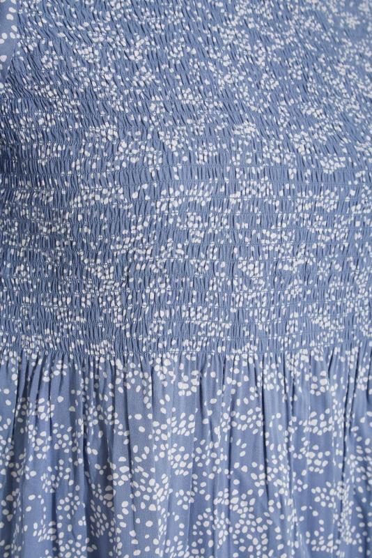 Curve Blue Spot Print Shirred Short Sleeve Top 5