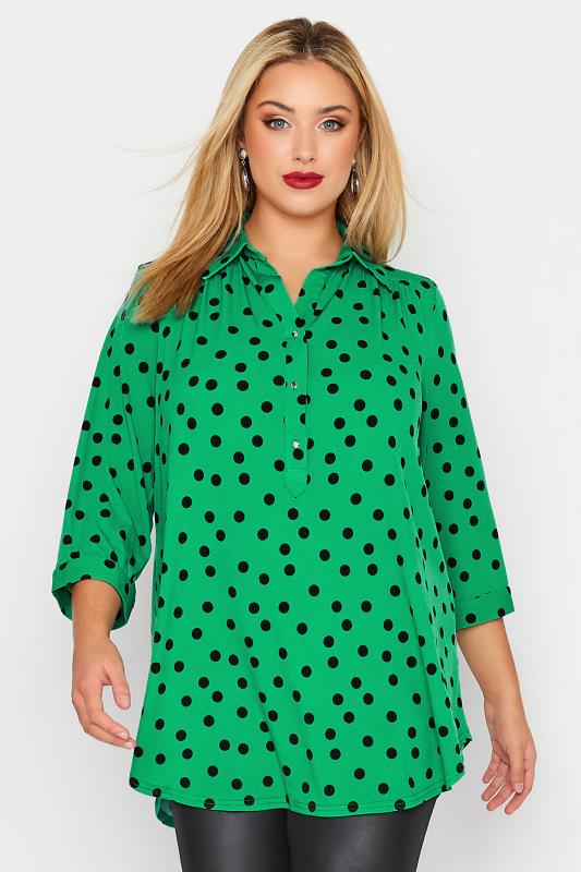Plus Size  YOURS LONDON Curve Green Polka Dot Print Shirt
