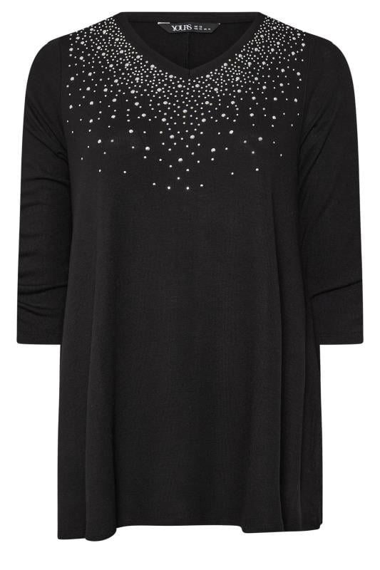 YOURS Plus Size Black Diamante Stud Swing Top | Yours Clothing  6