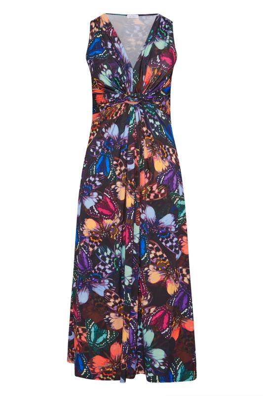 YOURS LONDON Curve Black Butterfly Print Knot Front Maxi Dress 6