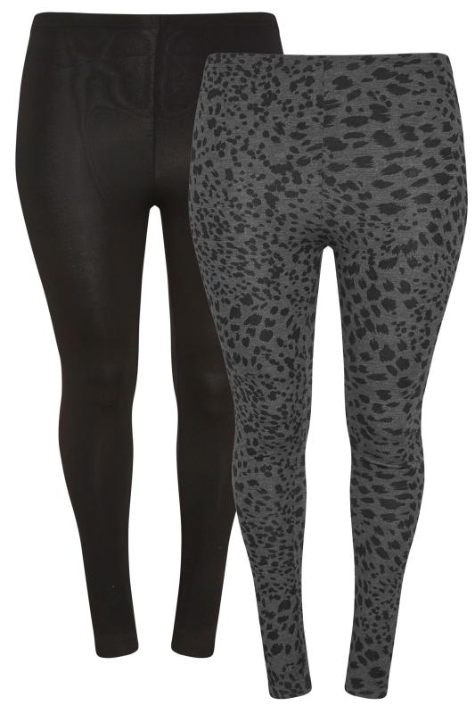 2 PACK Curve Black & Grey Leopard Print Soft Touch Leggings 5