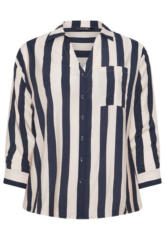 EVANS Plus Size Navy Blue & Cream Striped Shirt | Evans 5