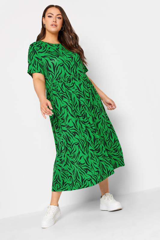  Tallas Grandes YOURS Curve Green Zebra Print Throw on Midaxi Dress