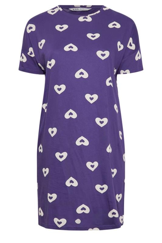 YOURS Plus Size Purple Heart Print Sleep Tee Nightdress | Yours Clothing 5