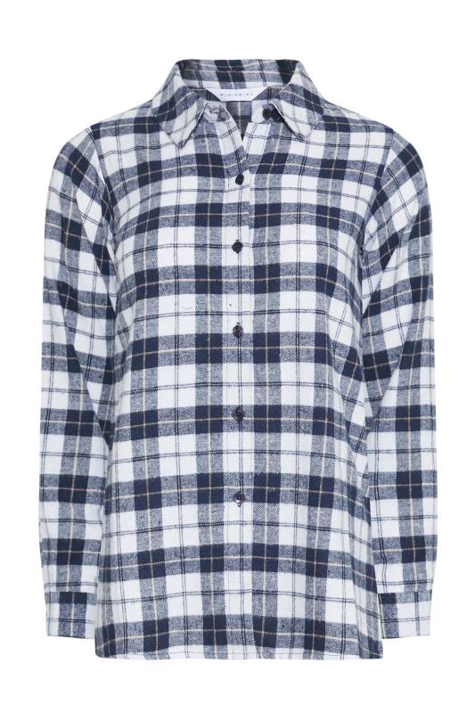 Petite White & Navy Blue Check Print Brushed Boyfriend Shirt | PixieGirl 6