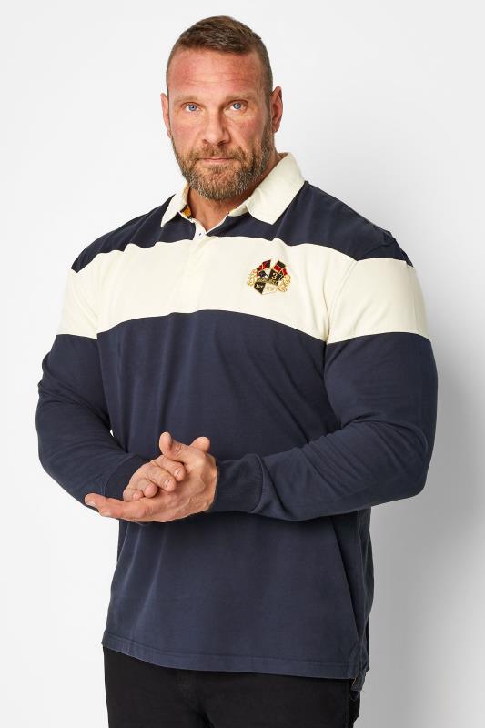 RAGING BULL Big & Tall Navy Blue Cut & Sew Rugby Polo Shirt | BadRhino 1