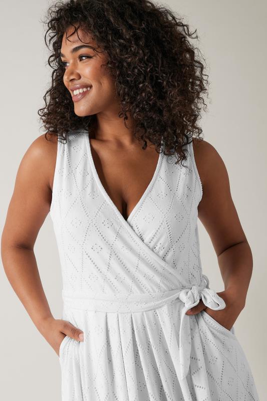 EVANS Plus Size White Broderie Anglaise Wrap Dress | Evans 4
