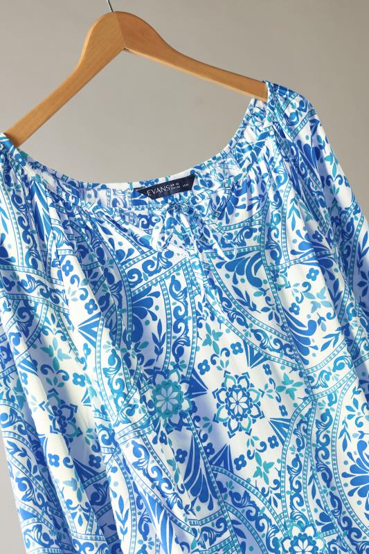 EVANS Plus Size Blue Tile Print Tunic Dress | Evans  8