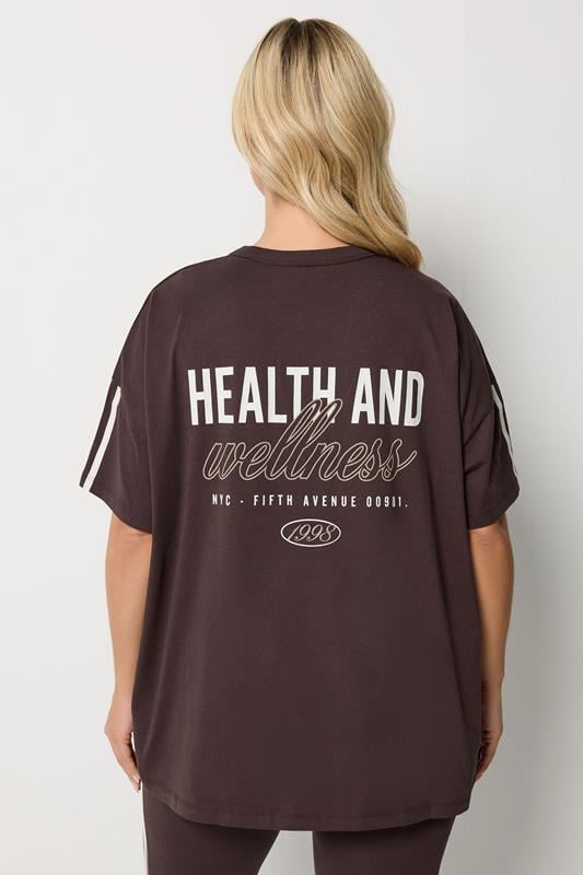 YOURS ACTIVE Plus Size Chocolate Brown 'Health & Wellness' T-Shirt | Yours Clothing 4