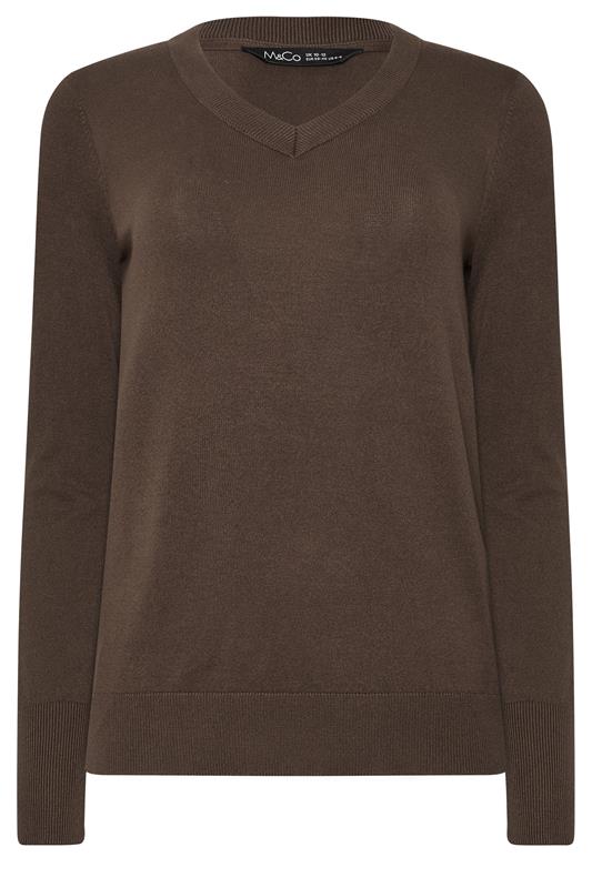 M&Co Chocolate Brown V-Neck Jumper | M&Co 5