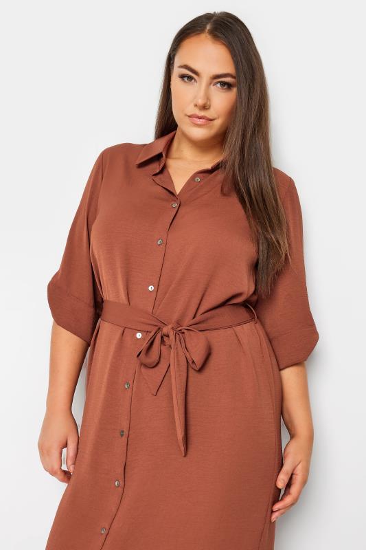 YOURS Plus Size Brown Midi Shirt Dress | Yours Clothing 4