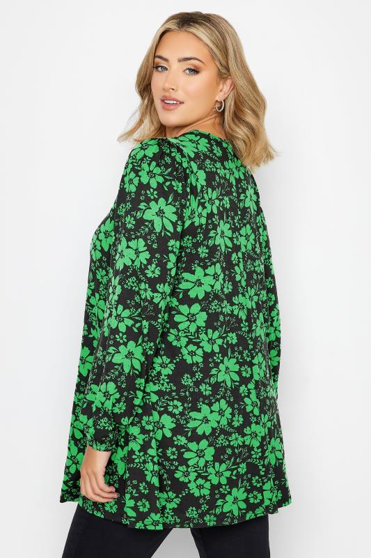 Plus Size Green Long Sleeve Floral Print Swing Top | Yours Clothing 3
