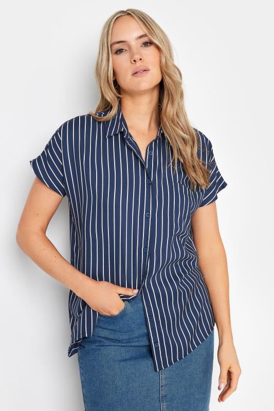 LTS Tall Navy Blue Stripe Print Shirt | Long Tall Sally 1