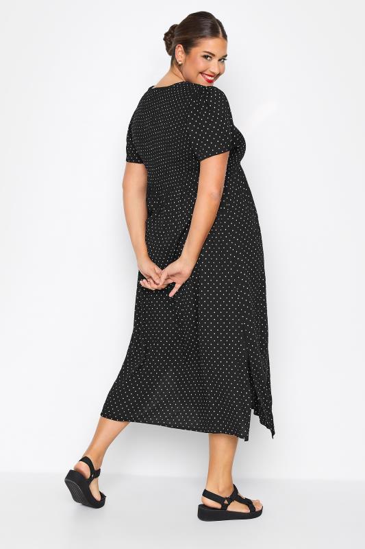 LIMITED COLLECTION Curve Black Spot Print Shirred Midaxi Dress 3