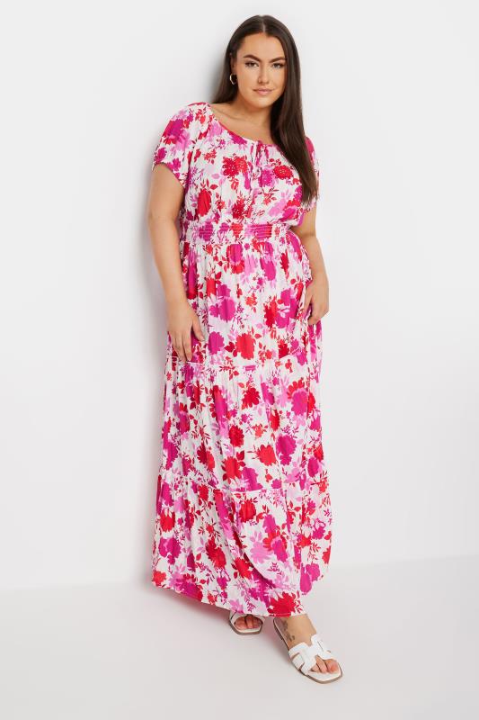 YOURS Plus Size Pink Floral Print Tie Front Maxi Dress | Yours Clothing 1
